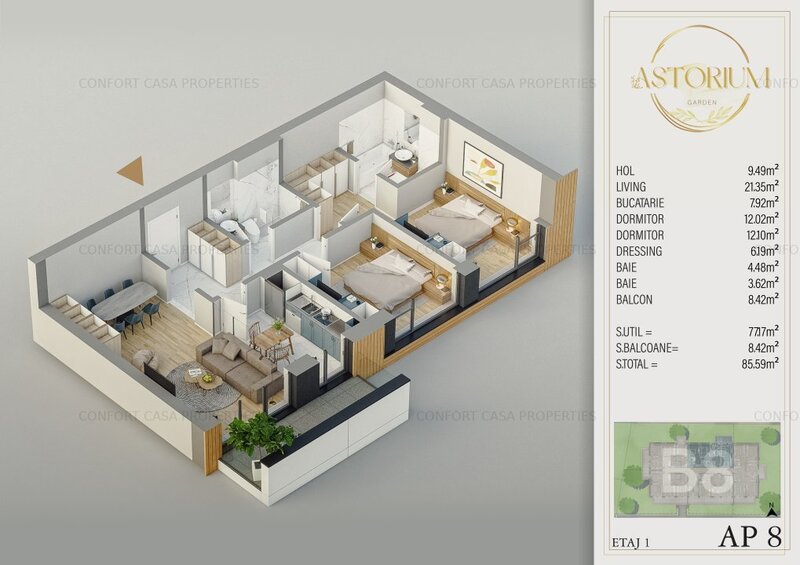 Sector 3, Astorium Garden, 3 camere, finisaje premium, centrala termica,